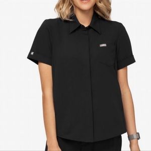 Figs XS Black Collar Scrub top
